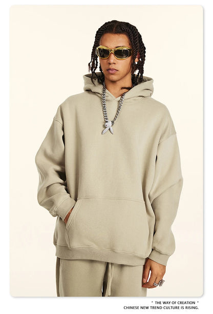 ZODF New 2024 Autumn Winter Men 345gsm Fleece Hoodies Unisex Women Relax Fit Warm Solid Hooded Pullovers Sweatshirts HY0863