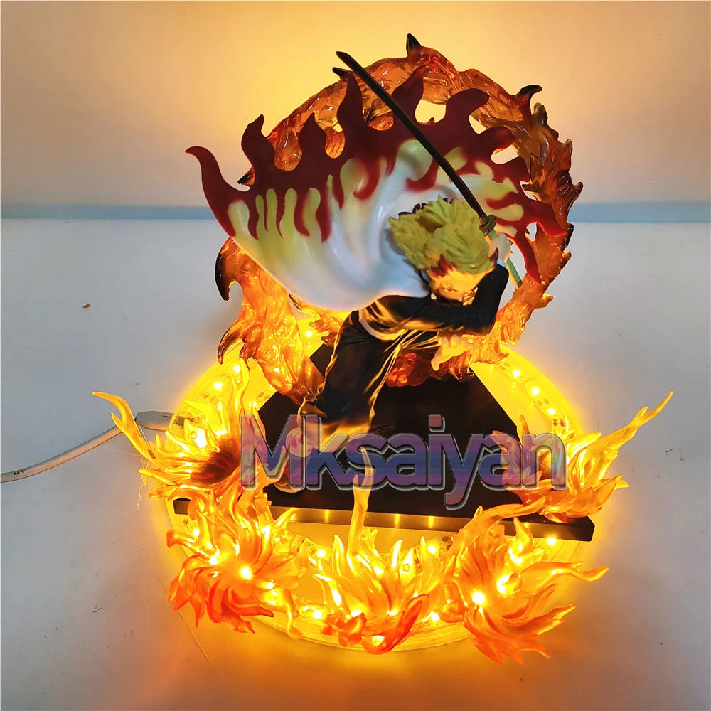 Demon Slayer Rengoku Kyoujurou Anime Figures Fire Led Scene DIY PVC Action Figure Toys Kimetsu no Yaiba Figurine Kids Doll 14cm