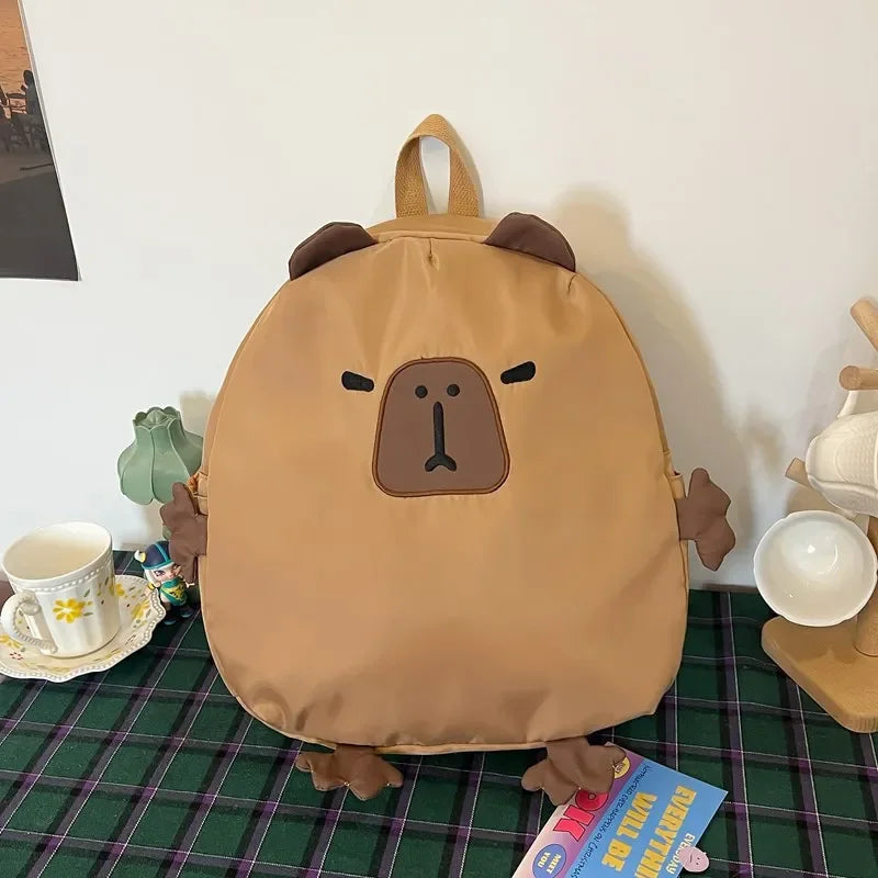 Kawaii Capybara Nylon School Bag Laptop Backpack Cartoon Children's Backpack Travel Casual Book Bags Large Capacity Backpack