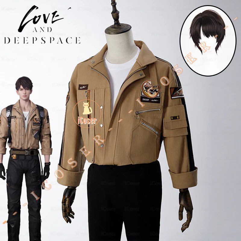 Love and Deepspace Caleb Cosplay Costume Wig Brown Flying Jacket Supersonic Uniforms Halloween Party Women Men Carnival Outfit