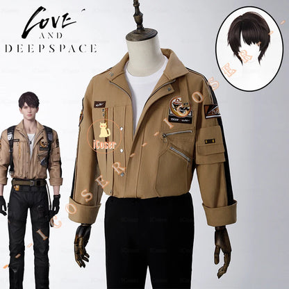 Love and Deepspace Caleb Cosplay Costume Wig Brown Flying Jacket Supersonic Uniforms Halloween Party Women Men Carnival Outfit