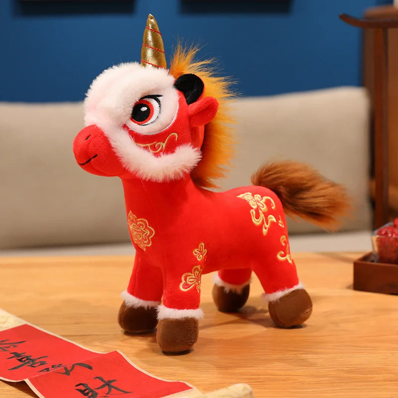 22cm Cartoon Cute Horse Plush Toy Sunflower Lion Dance Decorative Pony Plushies Soft Doll Kawaii Lunar New Year Gift