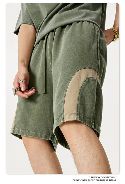 ZODF 2025 Summer Patchwork Washed Cotton Shorts For Men Unisex Retro Y2K High Street Distressed 330gsm Shorts Streetwears HY1057