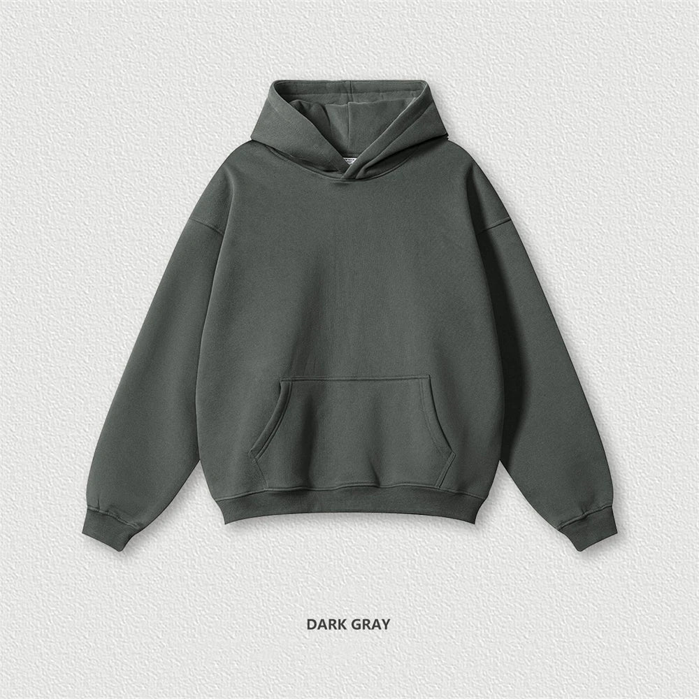 ZODF New 2024 Autumn Winter Men 345gsm Fleece Hoodies Unisex Women Relax Fit Warm Solid Hooded Pullovers Sweatshirts HY0863