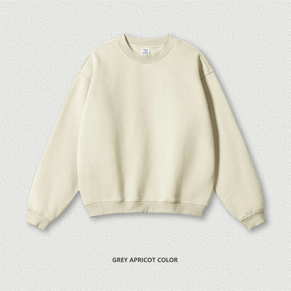 ZODF 2024 Winter Men 345gsm Fleece Sweatshirts Unisex Women Casual Loose Warm Solid O-Neck Pullovers Streetwears HY0865