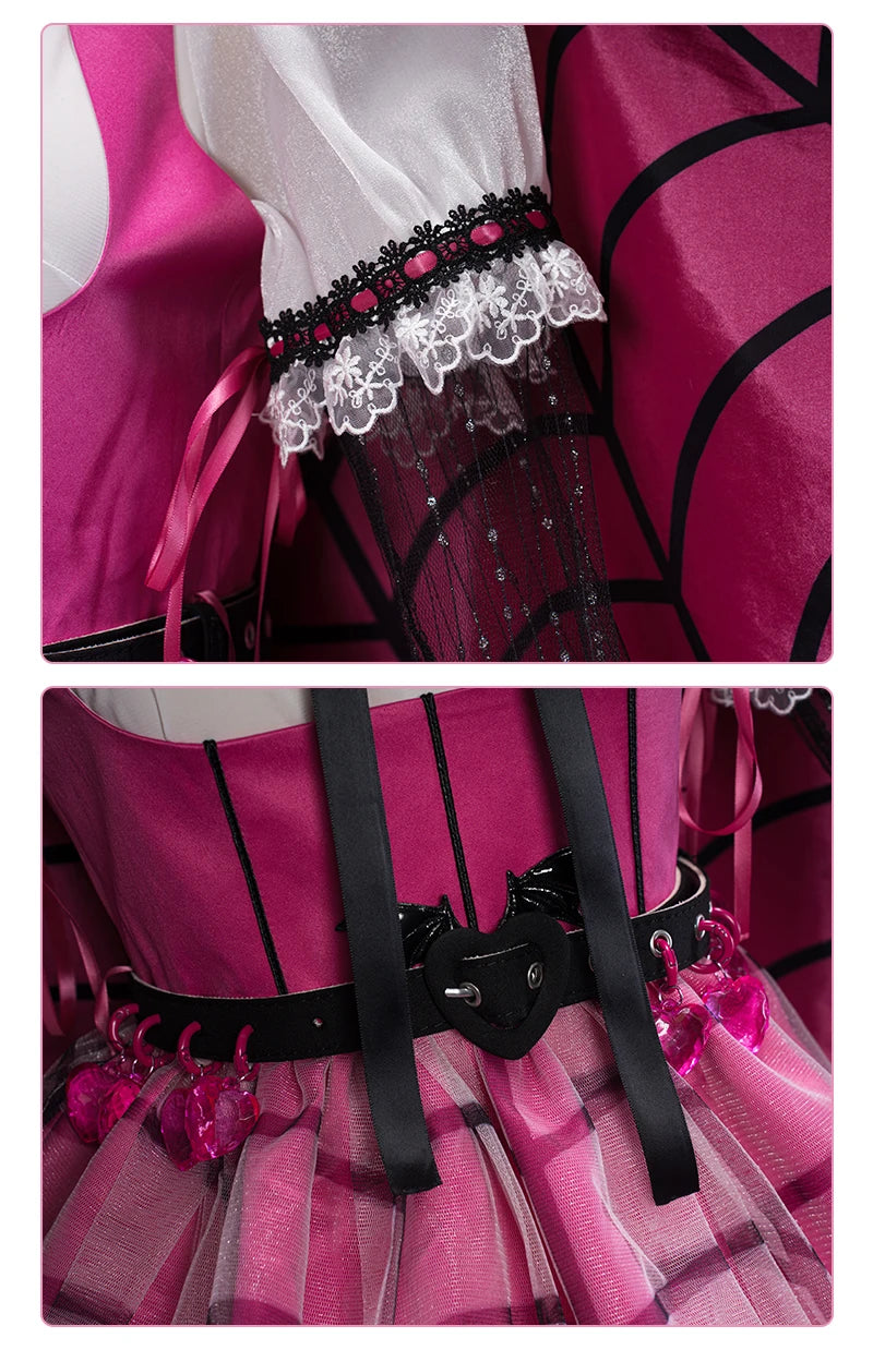 IN STOCK UWOWO Draculauraa Cosplay Costume Pink Suit Vampiree Female Little Devil Cosplay With Cape Hat Halloween Costumes Top