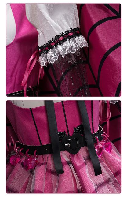 IN STOCK UWOWO Draculauraa Cosplay Costume Pink Suit Vampiree Female Little Devil Cosplay With Cape Hat Halloween Costumes Top