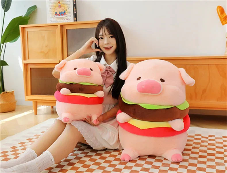 New 50cm Hamburger Pig Plush Toy Fluffty Kawaii Plushie Doll Simulation Pig Doll Anime Cute Stuffed Animals Soft Plush Gift