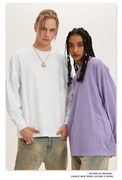 ZODF New Autumn Men's 260gsm 100% Cotton T Shirts Unisex Retro High Street Loose Washed Solid Tees Streetwears HY0376