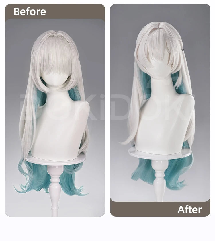 Firefly Wig Cosplay Game Honkai: Star Rail DokiDoki Women Silvery Blue Long Hair Firefly Cosplay Headdress Free Cap