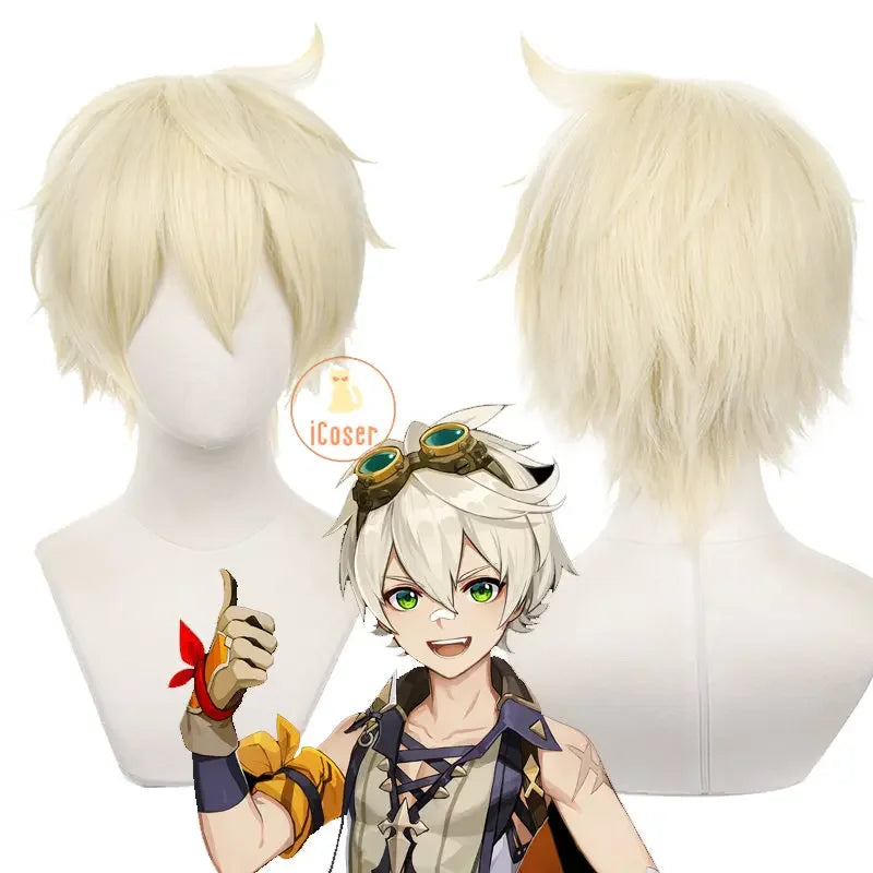 Genshin Impact Bennett Cosplay Costume Wig Adventures in Blazing Hue Uniform Headwear Mondstadt Halloween Party Women Men Props