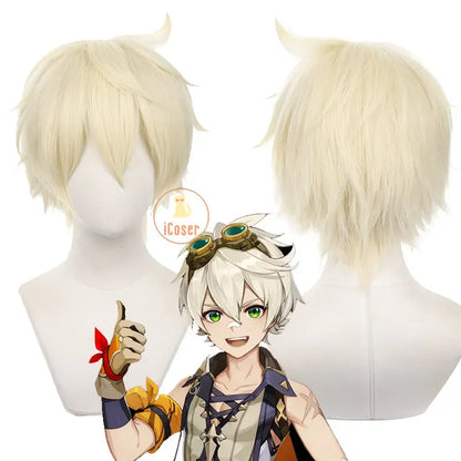 Genshin Impact Bennett Cosplay Costume Wig Adventures in Blazing Hue Uniform Headwear Mondstadt Halloween Party Women Men Props