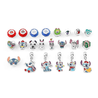 New Disney Stitch  24-Grid Christmas Countdown Calendar Blind Box - Alloy Bracelet Gift Set For Halloween & Xmas