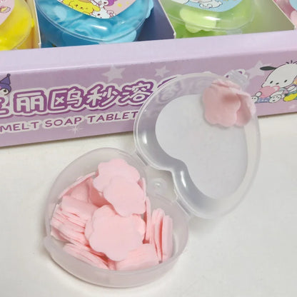New 30pcs Sanrio Heart-Shaped Boxed Soap Flower Hand Wash Tablets Cartoon Kuromi Melody Colorful Petals Portable Disposable Gift