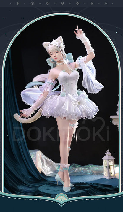 IN STOCK Lynette Doujin Cosplay Costume Game Genshin Impact DokiDoki-SR Angel's Courtyard White Dress Ballet Cute Fontaine