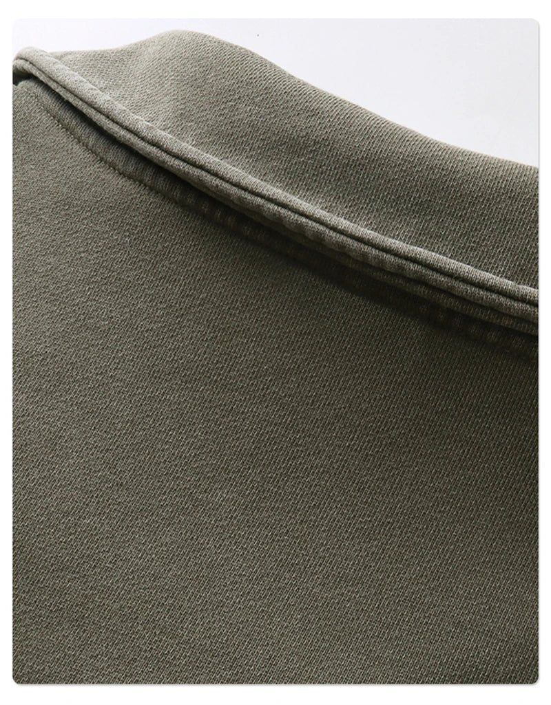 ZODF Retro Heavy Weight 400gsm Washed Cotton T-Shirts For Man Unisex Full Sleeve Turn Down Collar T Shirt Brand Tops HY1087