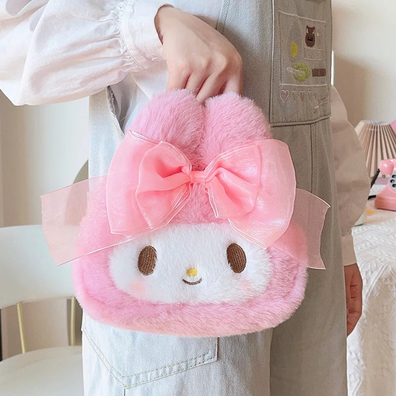 Sanrio My Melody Cosmetic Bag Lovely Plush Bag Handbag Large Capacity Coin Purse Cosmetic Storage Bag Messenger Bag Gifts Girl