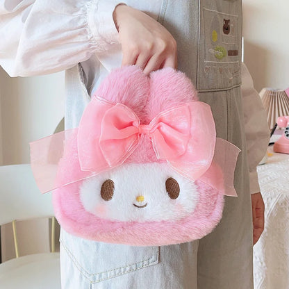 Sanrio My Melody Cosmetic Bag Lovely Plush Bag Handbag Large Capacity Coin Purse Cosmetic Storage Bag Messenger Bag Gifts Girl