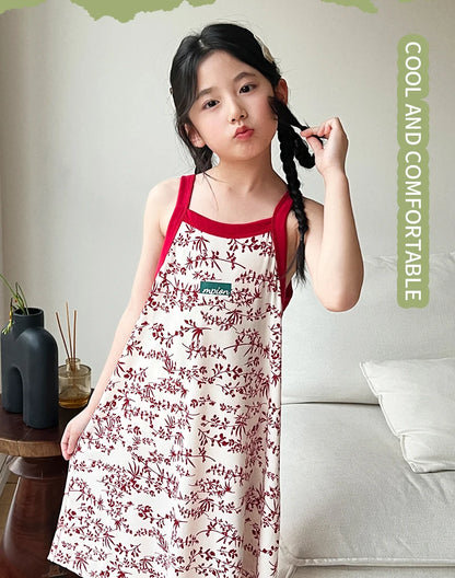 Girls Night Dresses Summer Sleeveless Pink Red Camisole Toddler Girl Sleepwear Nightgown 2 to 3 4 5 6 7 8 9 10 11 12 13 14 Years