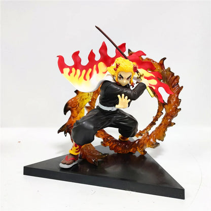 Demon Slayer Rengoku Kyoujurou Anime Figures Fire Led Scene DIY PVC Action Figure Toys Kimetsu no Yaiba Figurine Kids Doll 14cm