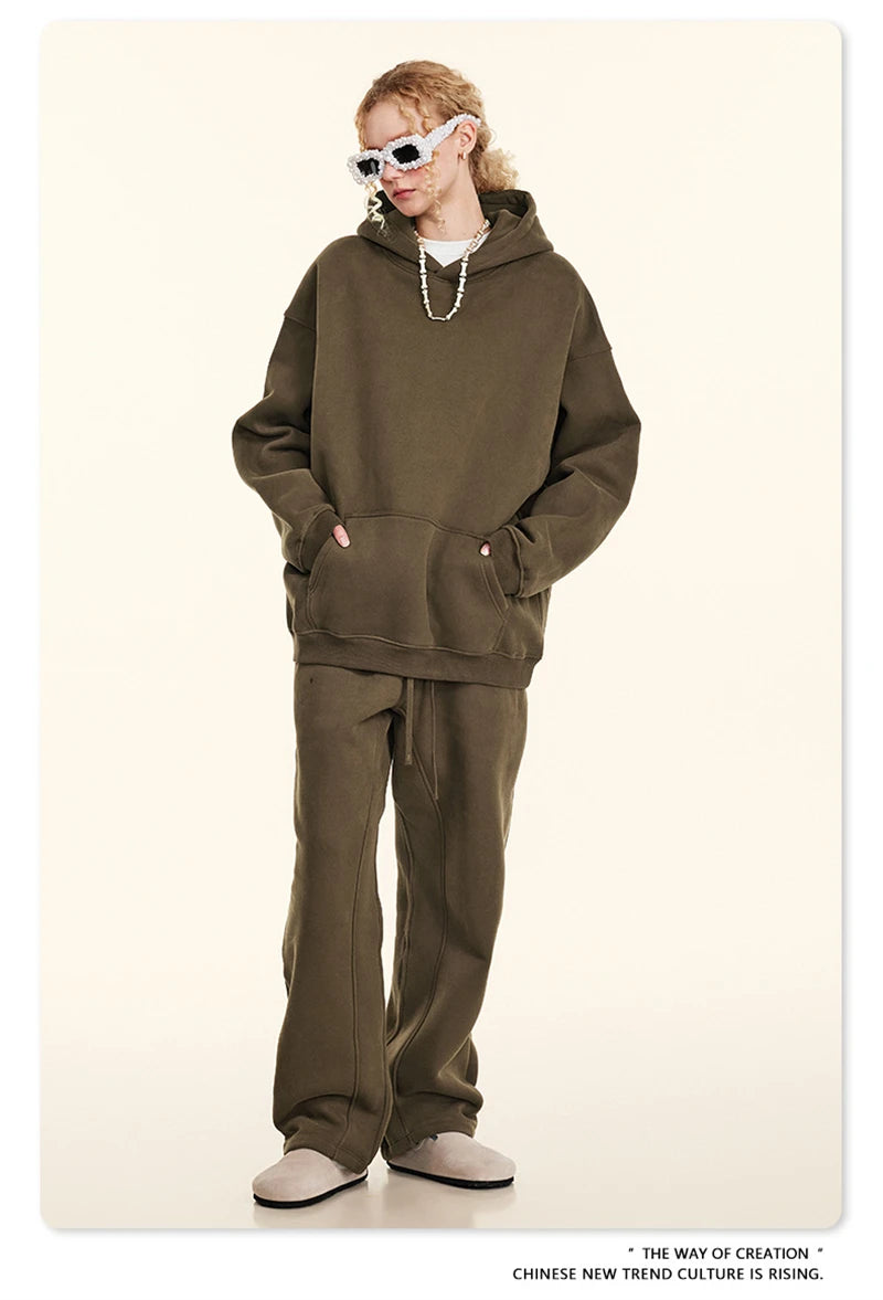 ZODF New 2024 Autumn Winter Men 345gsm Fleece Hoodies Unisex Women Relax Fit Warm Solid Hooded Pullovers Sweatshirts HY0863