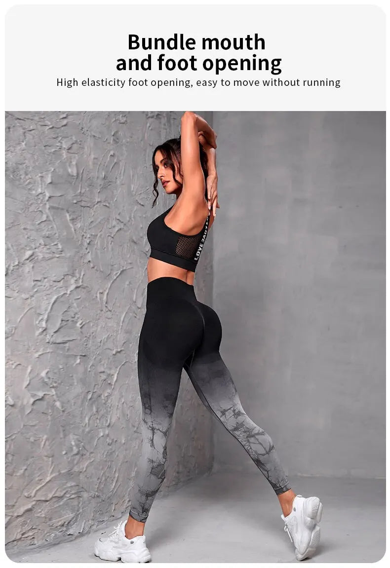 The Codex Women’s Seamless High Waist Push-Up Yoga & Running Leggings Scrunch Tie-Dye Gym Workout Pants - black / S