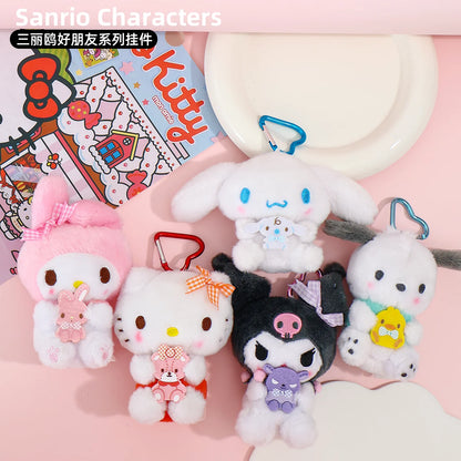 Genuine Sanrio Hello Kitty Kuromi Melody Pachacoo Cinnamoroll Stuffed Toy Pendant Cute Plush Toys Keyring Keychain Birthday Gift