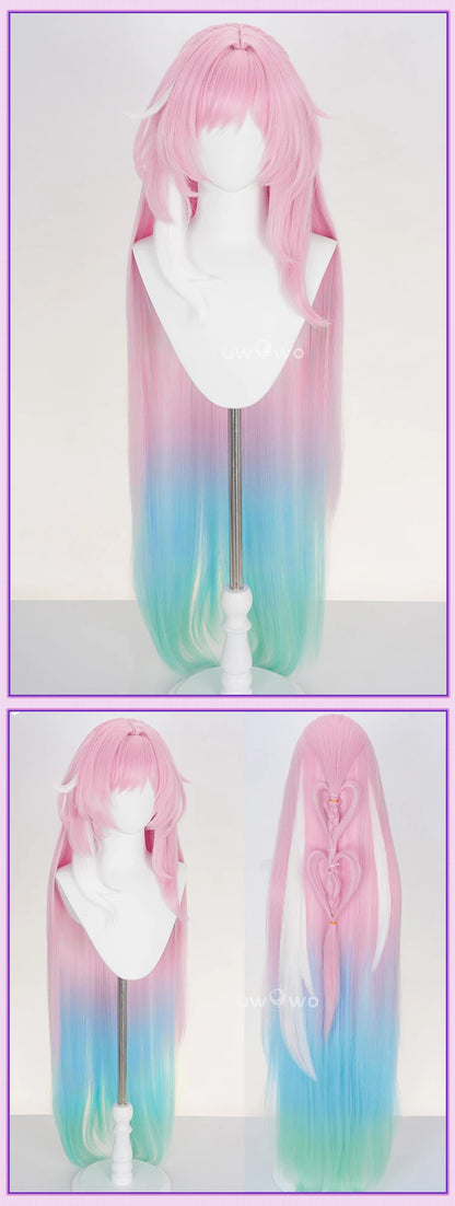 UWOWO Cyrene Wig Game Honkai Star Rail Cyrene Cosplay Wig Long Hair Pink and Blue and Green gradient Hair  Halloween Wig