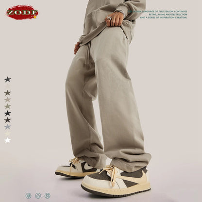 ZODF New 2025 Autumn Men's 445GSM Sweatpants Unisex High Street Soft Knitted Straight Pants Brand Streetwears Tracksuits HY0382