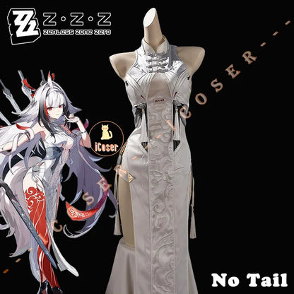 Zenless Zone Zero Ye Shunguang Cosplay Costume Wig White Dress Headwear Yunkui Summit Halloween Party for Women Girls Role Play
