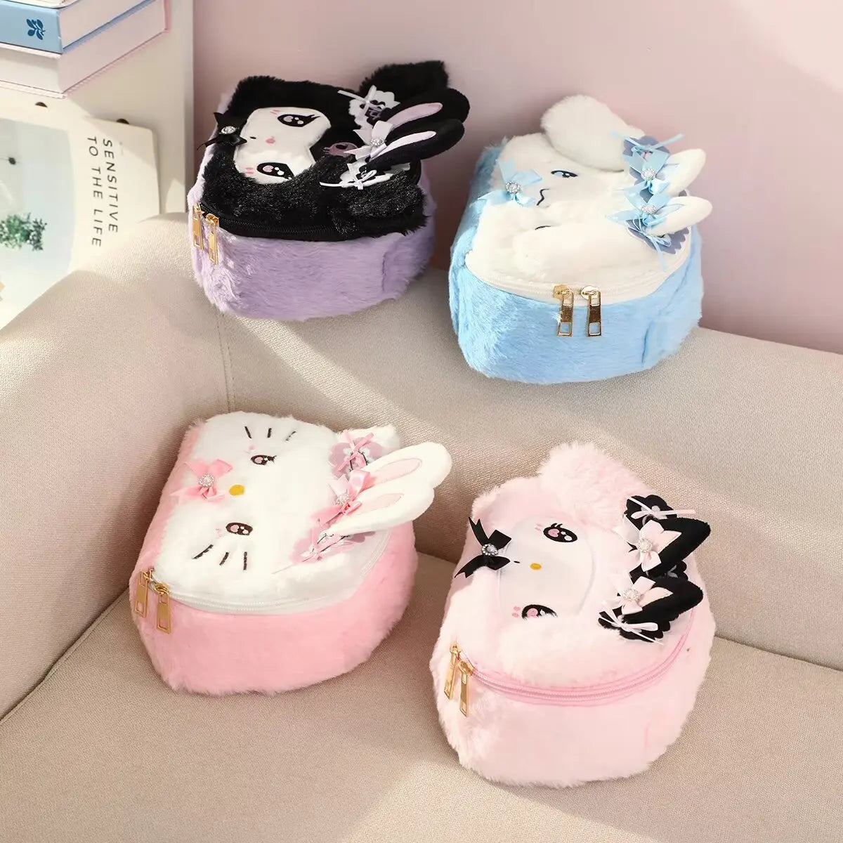 Kawaii Cinnamoroll Kuromi Hello Kitty My Melody Plush Bag Cosmetic Pouch Cartoon Anime Soft Makeup Bag for Daily Use & Travel