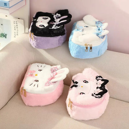 Kawaii Cinnamoroll Kuromi Hello Kitty My Melody Plush Bag Cosmetic Pouch Cartoon Anime Soft Makeup Bag for Daily Use & Travel