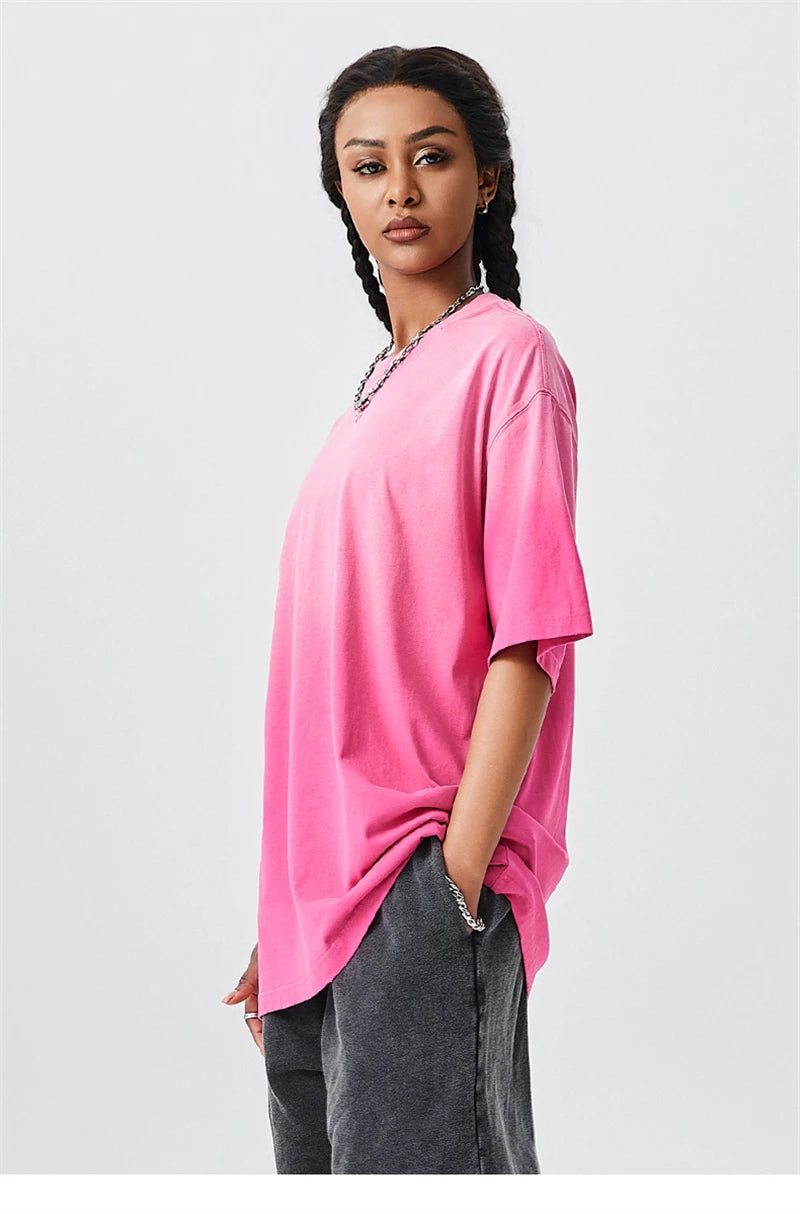 ZODF New Men's Summer Washed Gradient Cotton T-Shirts Unisex Women Retro Distressed 310gsm Ripped T Shirt Brand Tops HY0859