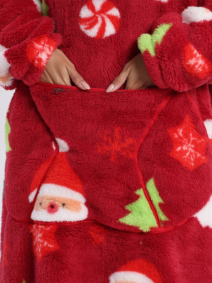 Short/Long Wearable Blankets Christmas Hoodies Winter Flannel Hooded Blanket with Full Sleeves Men Women Warm Adult TV Blanket
