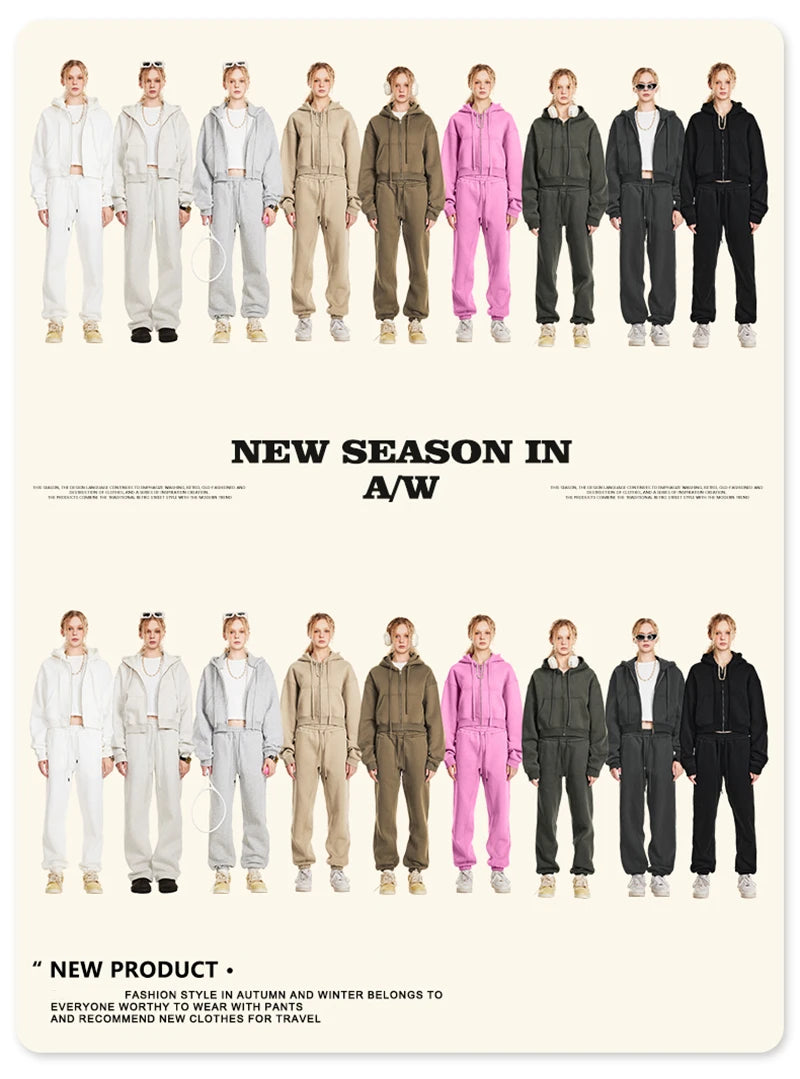 ZODF 2024 Winter Women Zipper Crop Hoodies Female Girls Solid 345gsm Warm Fleece Short Hooded Zip-Up Coat HY0911