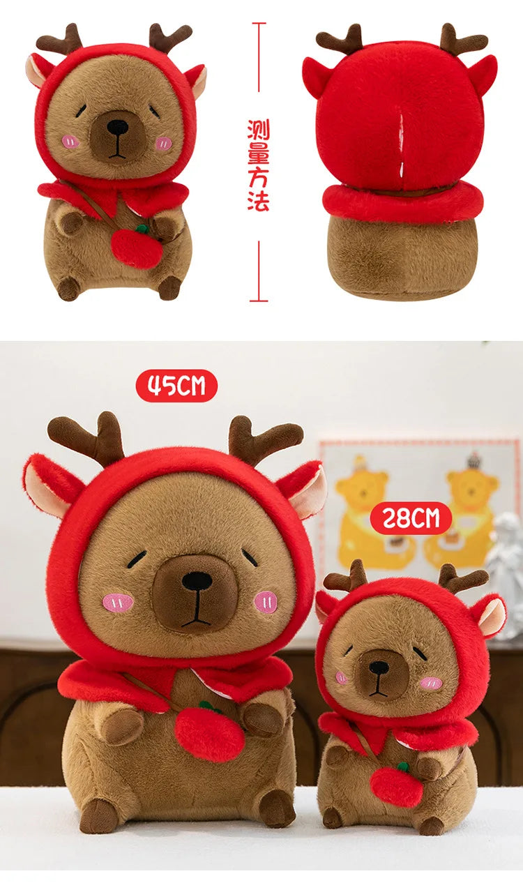 Plush Reindeer Capybara Transforming Stuffed Animal Cute Deer Cavy Doll for Kids Birthday Xmas Gift Soft Toy Bear