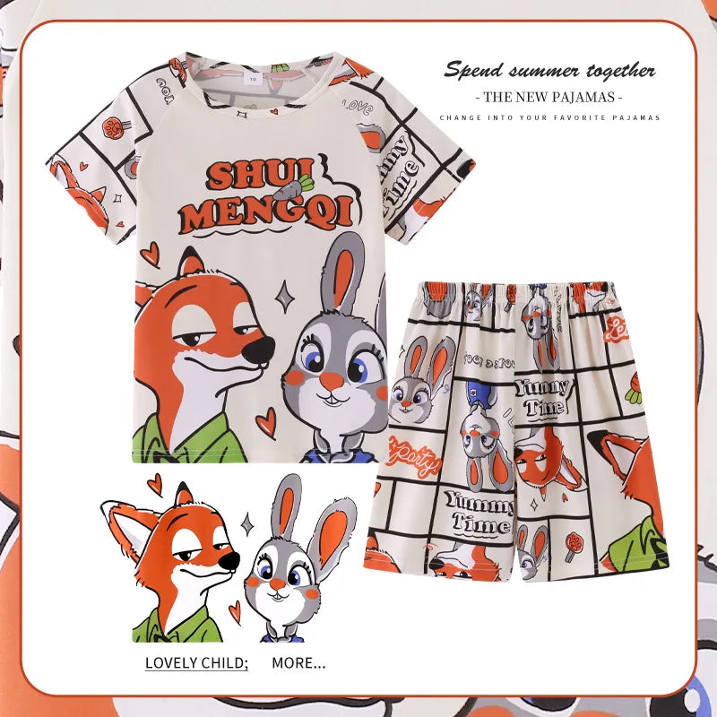 Girls Pajamas Sets Cute Cartoon Short Sleeve Kids Pyjama Snow White Princess Elsa Mickey Mouse Print Summer Pijama