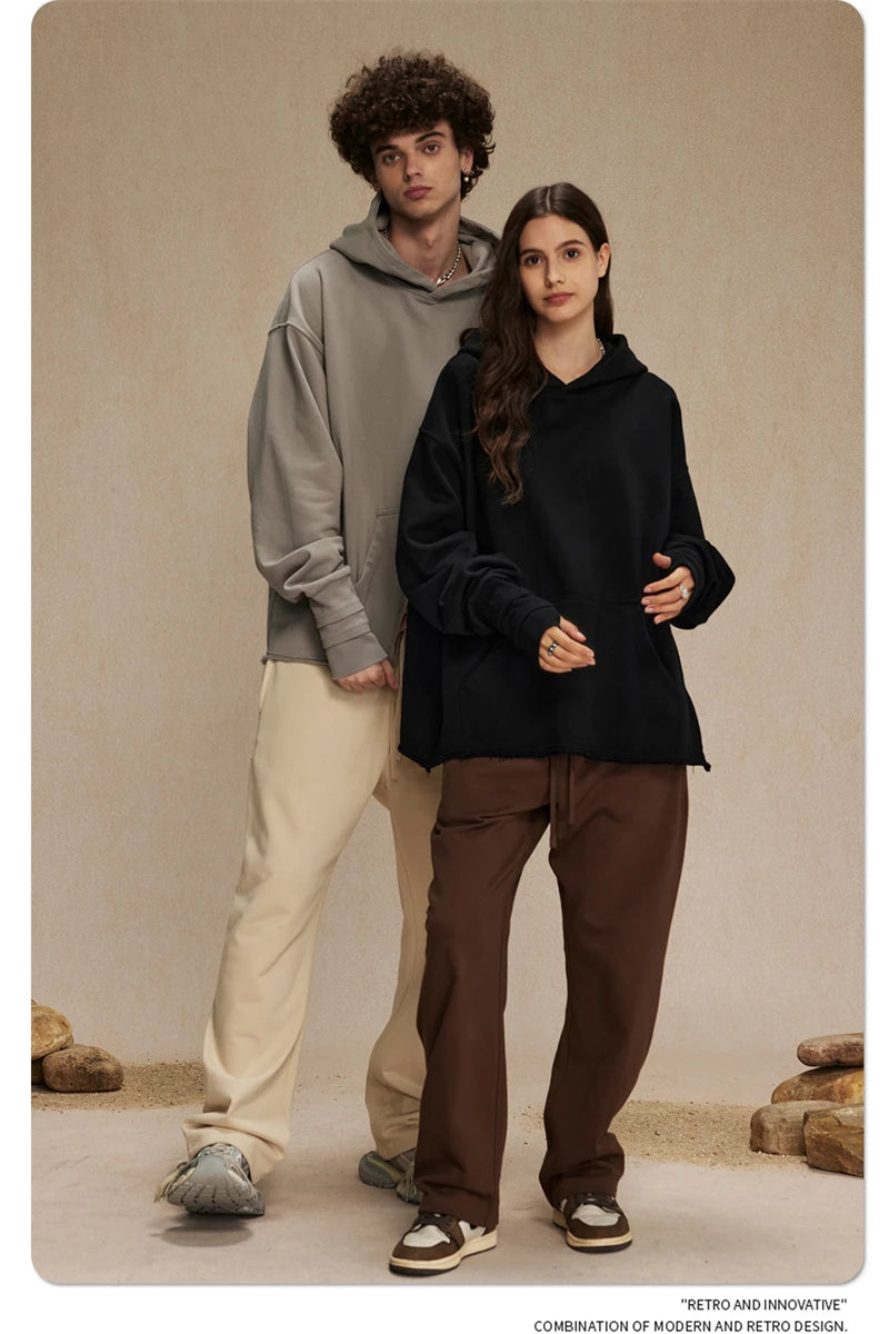 ZODF New Autumn Men Heavyweight 450gsm Hoodie Unisex Loose Ninja Sleeve 100% Cotton Hooded Pullovers Winter Coat HY0927