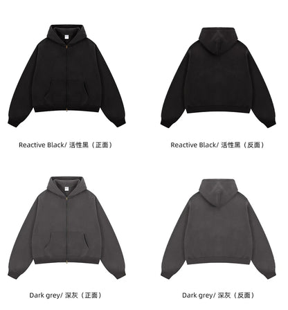 ZODF Trendy 2025 Winter Man Solid Fleece Boxy Hoodies Unisex 350gsm Double Head Zipper Hooded Sweatshirts Coat HY1122