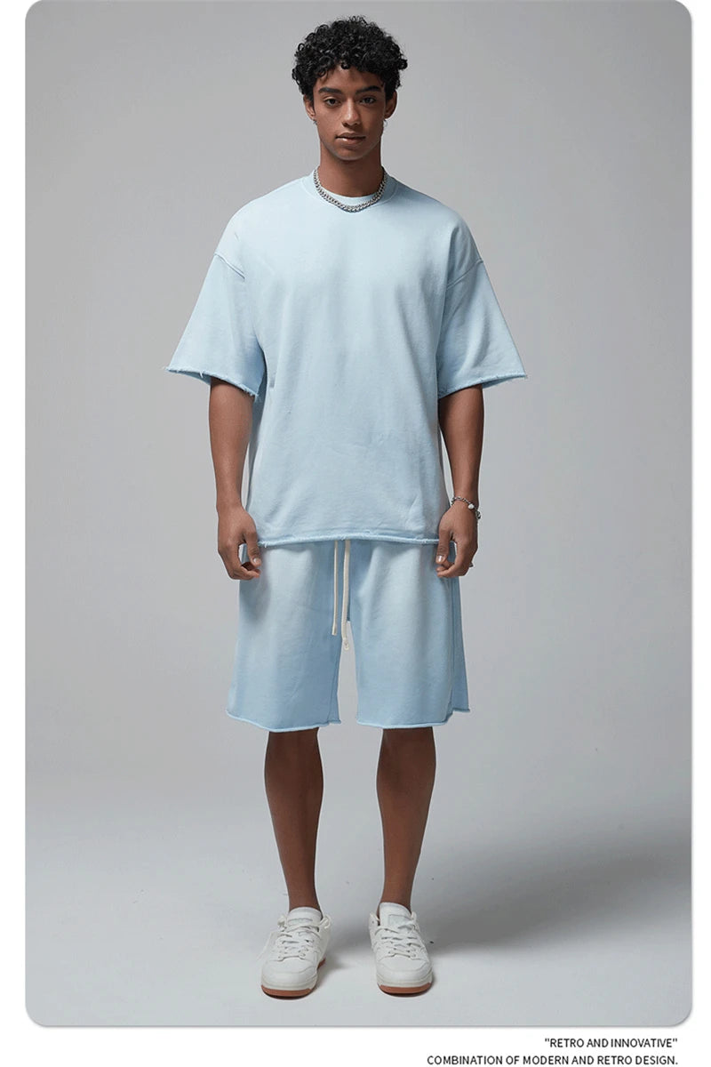 ZODF Spring Summer Men Washed Spray Dyeing T Shirts Unisex Heavy Weight Plush Distressed 360gsm T-Shirt Brand Tops HY0780