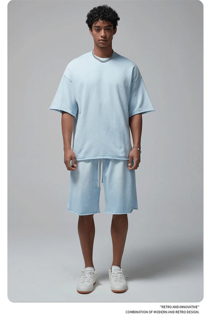 ZODF Spring Summer Men Washed Spray Dyeing T Shirts Unisex Heavy Weight Plush Distressed 360gsm T-Shirt Brand Tops HY0780