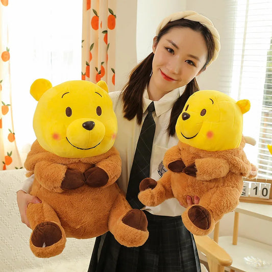 Disney 35-65cm Large-sized Winnie The Pooh Plush Toy with A Removable Hat A Cuddly Doll for Sleeping and Hugging Festival Gifts
