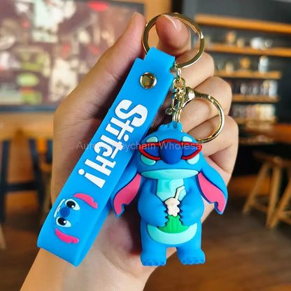 Wholesale Anime Disney Keychain Mickey Mouse Minnie Lilo & Stitch Cute Doll Keyring Ornament Key Chain Pendant Kids Toys Gifts