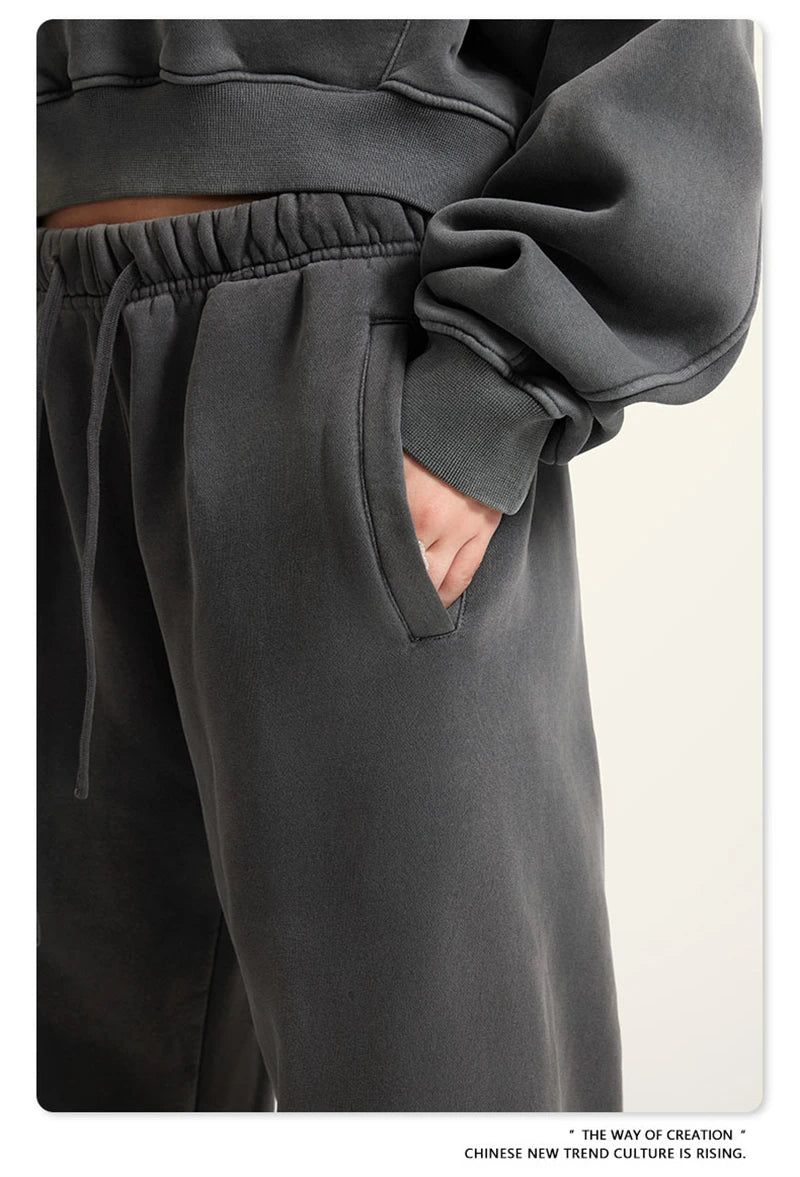 ZODF 2025 Autumn Winter Men’s Washed Fleece Sweatpants 355gsm Loose Retro Joggers Streetwear HY0653
