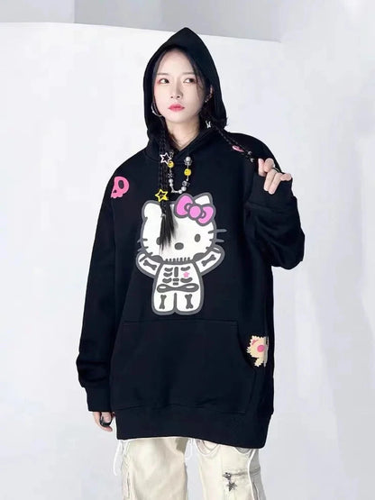 2025 New Sanrio Hello Kitty Jacket 2000s Zip Hoodie White Sweatshirt Young Women Fall Winter Kawaii Lolita Jacket Student Tops