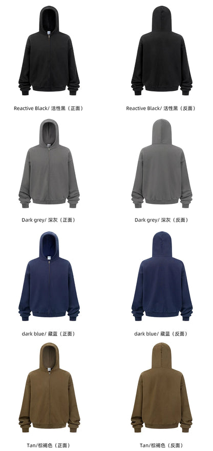 ZODF Trendy Winter Man Warm 430gsm Fleece Zipper Hoodies Unisex Solid Loose Zip-Up Hooded Coats Brand Outfit HY1130