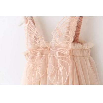 Baby Girl Dress Newborn 3 to 6 9 12 18 Months Wedding Party Kids Tulle Dress Suspender Dress Butterfly Wing Dress Summer Clothes