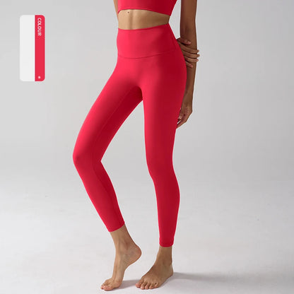 High Waist Naked Feeling Leggings for Women – Fitness Running Yoga Gym and Casual Workout Tight Pants - Red / S