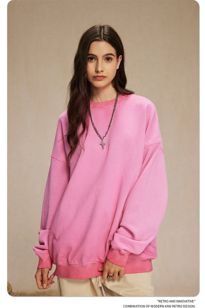 ZODF 2024 Autumn Men's Washed Sweatshirt Unisex Women Retro Solid 430gsm Terry Cotton O Neck Pullovers Coat HY0880