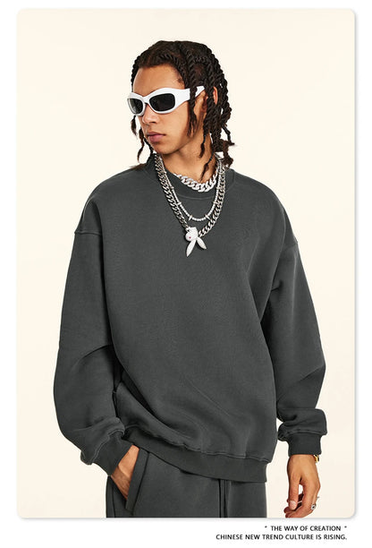 ZODF 2024 Winter Men 345gsm Fleece Sweatshirts Unisex Women Casual Loose Warm Solid O-Neck Pullovers Streetwears HY0865